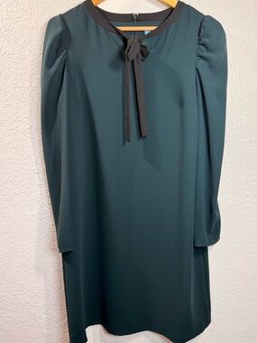 CeCe Green Tie Neck Mini Dress Long Sleeve Shift Size 10